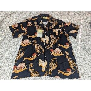 Duvin Manatee Buttonup Shirt Mens L Black Mermaid Hawaiian Rayon NWT